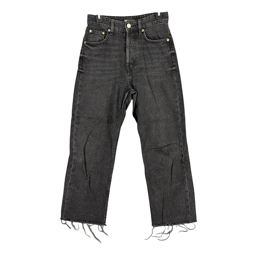 Zara High Rise Jeans Women 4 Baggy Straight Raw Hem‎ Y2K Street Button Fly Denim